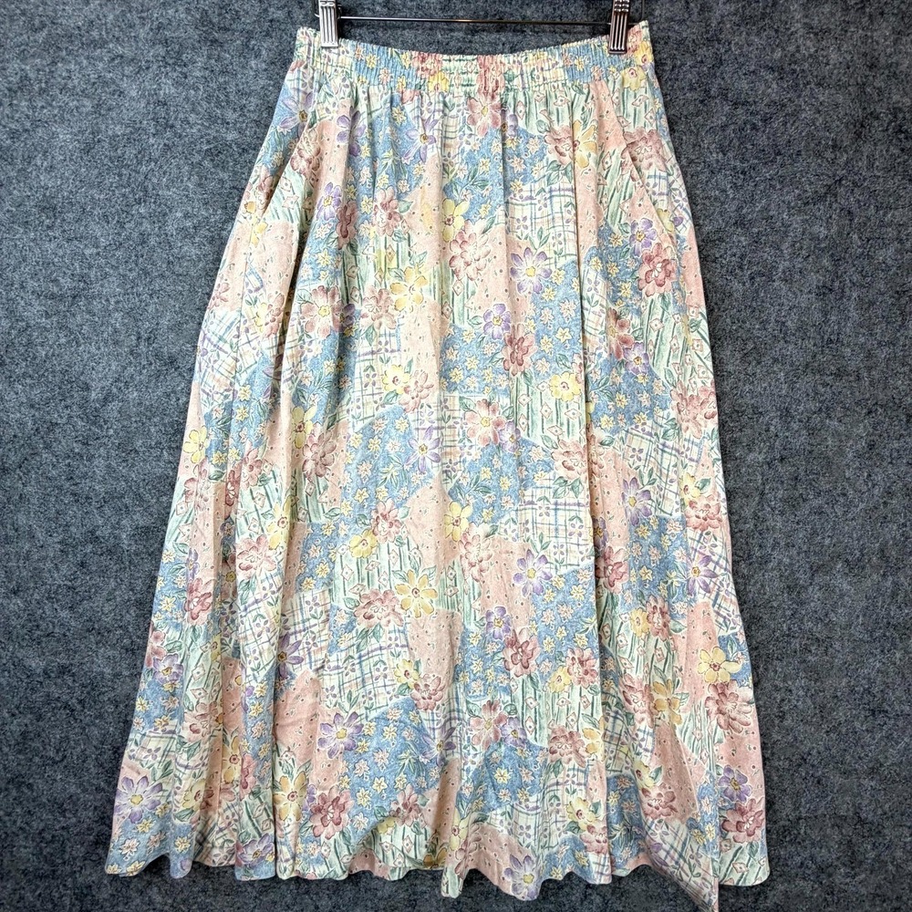 Vintage Jantzen Classics Midi Skirt Womens 12 80s Pastel Floral Elastic Waist